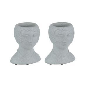 Set of 2 Roaring 20's Flapper Lady Gray Concrete Head Mini Planter 6 Inches Tall